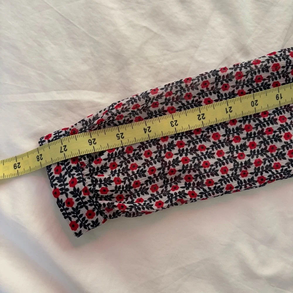 Vintage Forever 21 Red Black Floral Sheer Tunic Top Ruffle Y2K - Picture 14 of 14